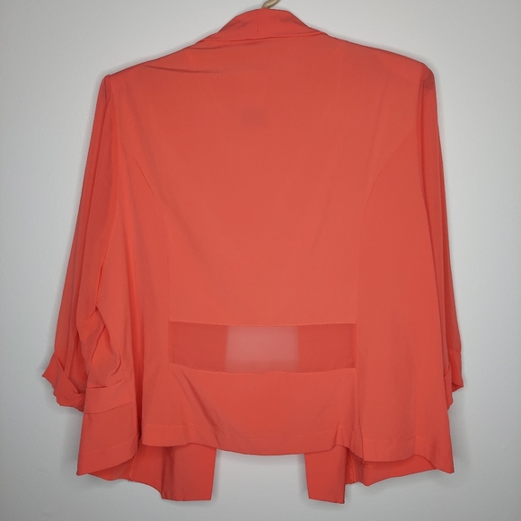 City Chic Blazer Jacket Mesh Sheer Elbow 3/4 Collar Open Front Orange-Pink 24W - Picture 2 of 6